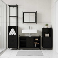 vidaXL Badrumsskåpsset 3 st Svart ek 40 x 36 x 181 cm Konstruerat trä