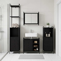vidaXL Badrumsskåpsset 3 st Svart ek 40 x 36 x 200,5 cm