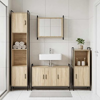 vidaXL Badrumsskåpsset 4 st Sonoma-ek 40 x 36 x 181 cm Konstruerat trä