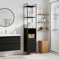 vidaXL Badrumsskåp Svart ek 40 x 36 x 200,5 cm Konstruerat trä