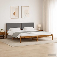 vidaXL Sängram med Klädd Huvudgavel Naturlig och ljusgrå 200 x 200 cm