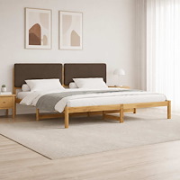 vidaXL Sängram med Klädd Huvudgavel Vitlaserad och taupe 180 x 200 cm