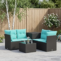 vidaXL Soffset 6 st Svart och blå 55 x 55 x 37 cm Poly Rattan och stål