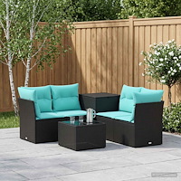 vidaXL Soffset 6 st Svart och blå 55 x 55 x 37 cm Poly Rattan och stål