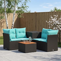 vidaXL Soffset 6 st Svart och blå 55 x 55 x 37 cm Poly Rattan och stål