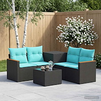 vidaXL Soffset 6 st Svart och blå 55 x 55 x 37 cm Poly Rattan och stål
