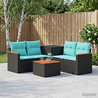 vidaXL Soffset 6 st Svart och blå 55 x 55 x 37 cm Poly Rattan och stål