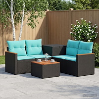 vidaXL Soffset 6 st Svart och blå 55 x 55 x 37 cm Poly Rattan och stål