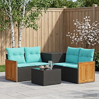 vidaXL Soffset 6 st Svart och blå 55 x 55 x 37 cm Poly Rattan och stål