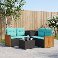 vidaXL Soffset 6 st Svart och blå 55 x 55 x 37 cm Poly Rattan och stål