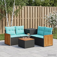 vidaXL Soffset 6 st Svart och blå 55 x 55 x 37 cm Poly Rattan och stål