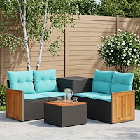vidaXL Soffset 6 st Svart och blå 55 x 55 x 37 cm Poly Rattan och stål