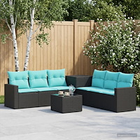 vidaXL Soffset 8 st Svart och blå 55 x 55 x 37 cm Poly Rattan och stål