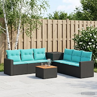 vidaXL Soffset 8 st Svart och blå 55 x 55 x 37 cm Poly Rattan och stål