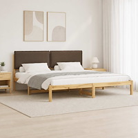 vidaXL Sängram med Klädd Huvudgavel Vitlaserad och taupe 180 x 200 cm