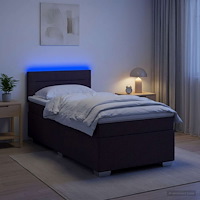 vidaXL Boxspring säng med madrass och LED Mörkbrun 100 x 200 cm Tyg