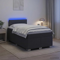 vidaXL Boxspring säng med madrass och LED Mörkgrå 120 x 190 cm Tyg