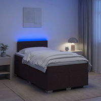 vidaXL Boxspring säng med madrass och LED Mörkbrun 120 x 190 cm Tyg