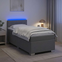 vidaXL Boxspring säng med madrass och LED Ljusgrå 100 x 200 cm Tyg