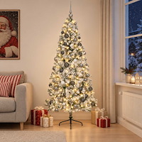 vidaXL Konstgjord julgran med julkulor 240 cm 300 LED-lampor Varmvit