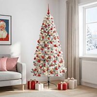 vidaXL Konstgjord julgran med julkulor 210 cm 300 LED-lampor Varmvit