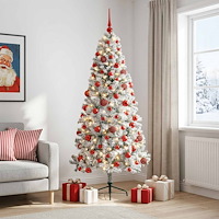 vidaXL Konstgjord julgran med julkulor 240 cm 300 LED-lampor Varmvit