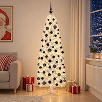 vidaXL Smal konstgjord julgran med julkulor 210 cm 300 LED-lampor