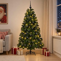 vidaXL Konstgjord julgran med julkulor 240 cm 300 LED-lampor Varmvit