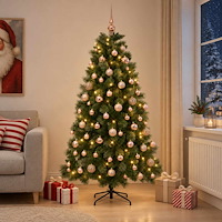 vidaXL Konstgjord julgran med julkula 180 cm 300 LED-lampor Varmvit