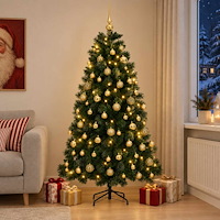 vidaXL Konstgjord julgran med julgranskula 240 cm 300 LED-lampor