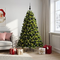 vidaXL Konstgjord julgran med kulor 240 cm 300 LED-lampor Varmvit