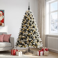 vidaXL Konstgjord julgran med kulor 180 cm 300 LED-lampor Varmvit