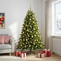 vidaXL Konstgjord julgran med kulor 210 cm 300 LED-lampor Varmvit