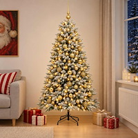 vidaXL Konstgjord julgran med kulor 180 cm 300 LED-lampor Varmvit