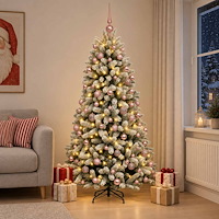 vidaXL Konstgjord julgran med kulor 180 cm 300 LED-lampor Varmvit