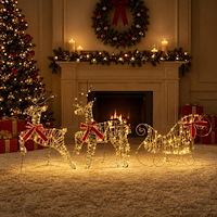 vidaXL Julren med släde 3 st 60 LED-lampor Varmvit 150 x 19 x 65 cm