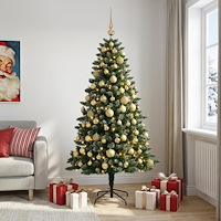 vidaXL Konstgjord julgran med kulor 210 cm 300 LED-lampor Varmvit