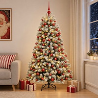 vidaXL Konstgjord julgran med kulor 180 cm 300 LED-lampor Varmvit