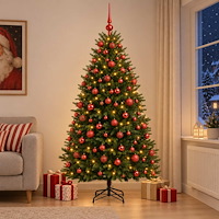 vidaXL Konstgjord julgran med kulor 240 cm 300 LED-lampor Varmvit