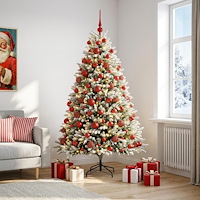 vidaXL Konstgjord julgran med kulor 180 cm 300 LED-lampor Varmvit