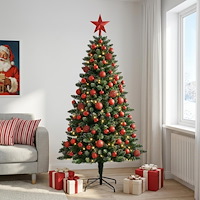 vidaXL Konstgjord julgran med kulor 210 cm 300 LED-lampor Varmvit