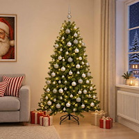 vidaXL Konstgjord julgran med kulor 210 cm 300 LED-lampor Varmvit