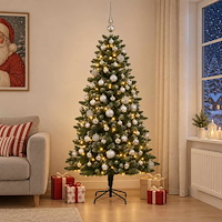 vidaXL Konstgjord julgran med kulor 210 cm 300 LED-lampor Varmvit
