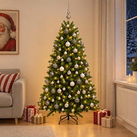 vidaXL Konstgjord julgran med kulor 210 cm 300 LED-lampor Varmvit