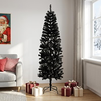 vidaXL Konstgjort smalt julträd 210 cm PVC och stål Svart