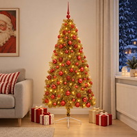 vidaXL Konstgjord julgran med julkulor 210 cm 300 LED-lampor Varmvit