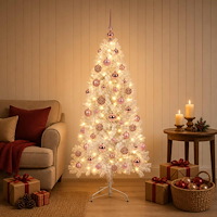 vidaXL Konstgjord julgran med julkulor 150 cm 150 LED-lampor Varmvit