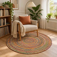 vidaXL Områdesmatta Flerfärgsdesign Ø 120 cm Jute
