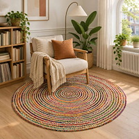 vidaXL Områdesmatta Flerfärgsdesign Ø 150 cm Jute