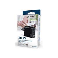 Gembird Gembird strömadapter - GaN, LCD - 2 x 9-stifts USB typ A, USB-C - 30 watt